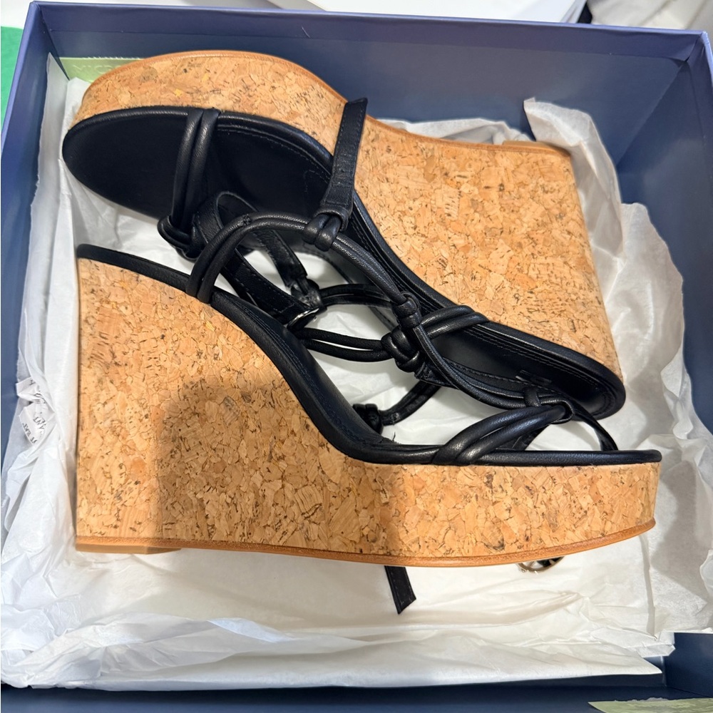 PAIGE Black Cork Wedge Sandals
